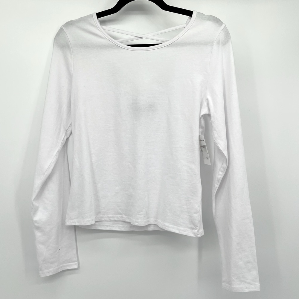 Derek Heart Strappy Cross Back Long Sleeve Top White